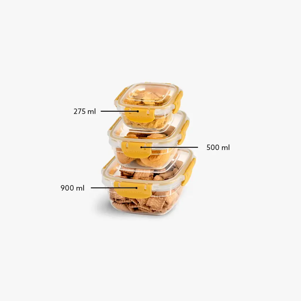 [30871] Master Seal Kare Saklama Kabı Seti (Yellow, 3 Adet (275-500-900 ml))