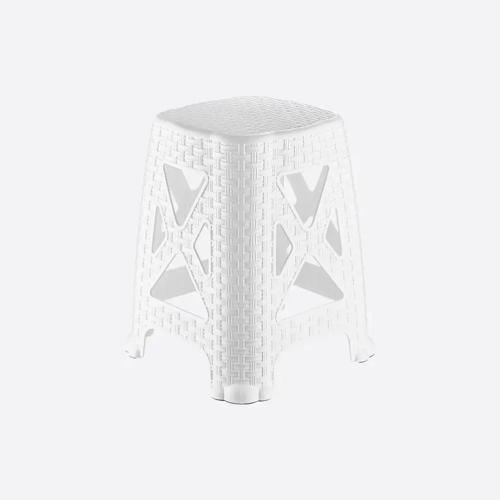 [06108] Rattan Stool (White)