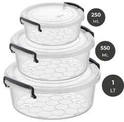 [1120 23] ROUND STORAGE BOX SET (3 PCS IN 1 SET) (250ml-550ml-1lt)